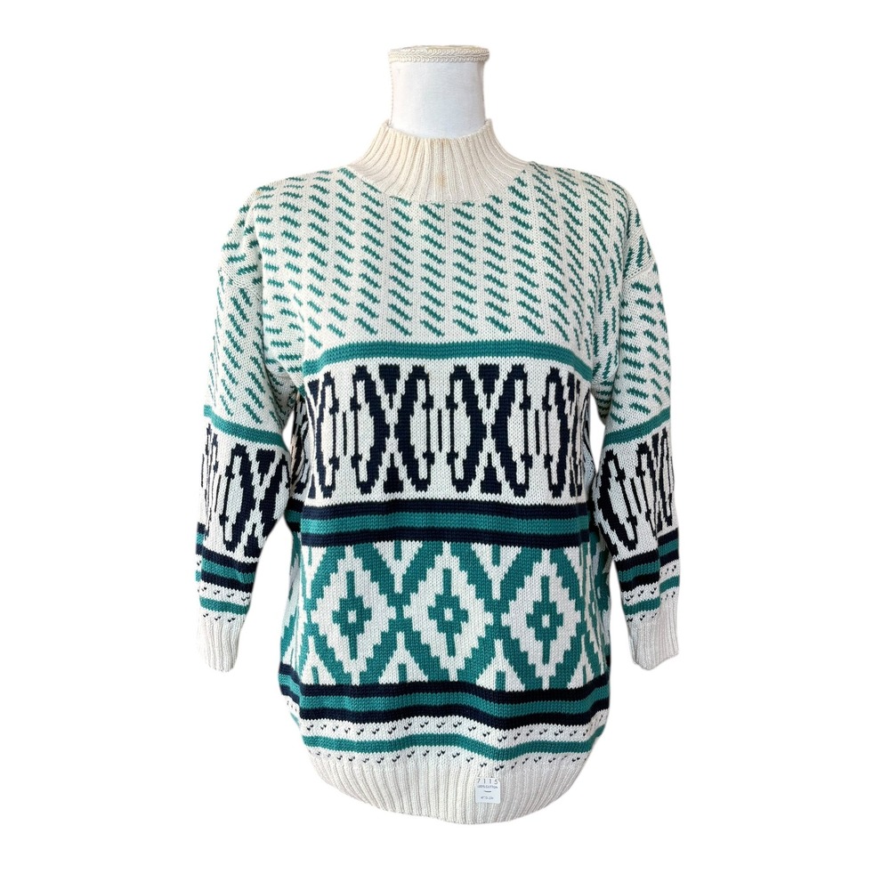 Vintage Harot Sweater Women's‎ Mock Neck Geometric Print Cotton Size Medium NWT